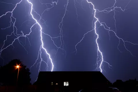 Lightning striking roof, home lightning