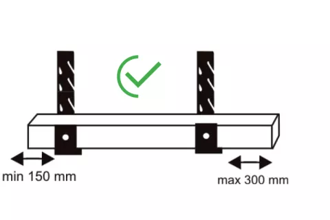 Roof brackets - The end of the plank must extend at least 150 mm