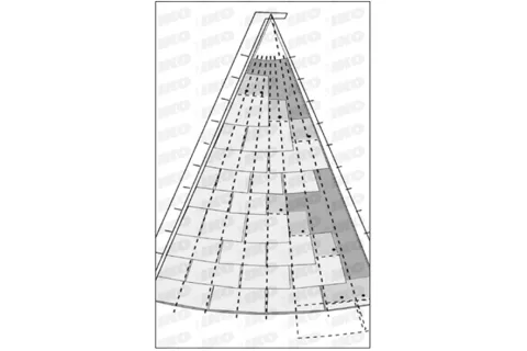 Image of chalk lines on cone-shaped shingle roof