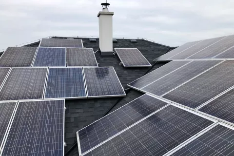 Solar panels on a Cambridge shingle roof