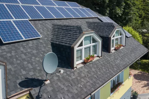 Solar panels on a Cambridge shingle roof