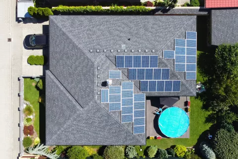 Solar panels installed on a shingle roof